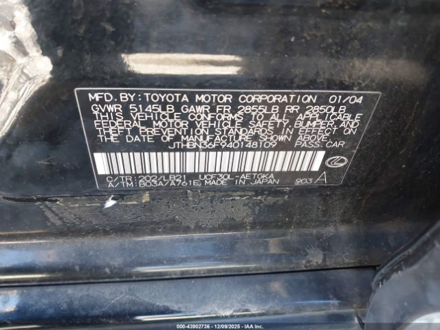 2004 LEXUS LS 430 JTHBN36F940148109 Photo 8