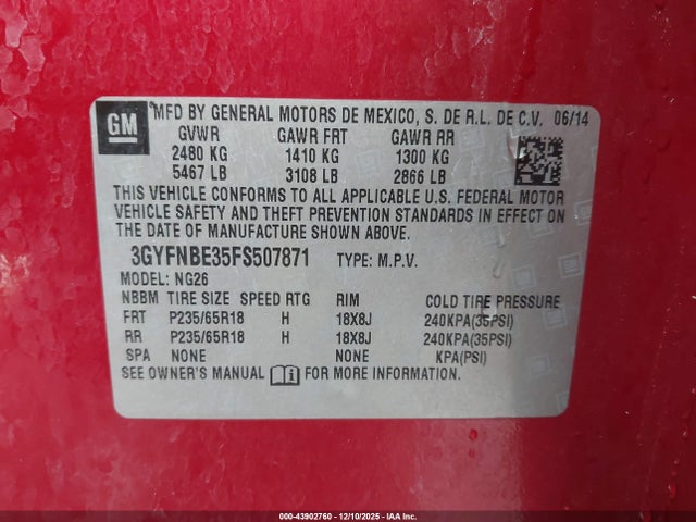 2015 CADILLAC SRX 3GYFNBE35FS507871 Photo 8