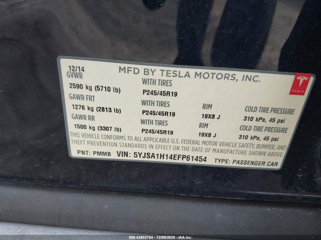 2014 TESLA MODEL S 5YJSA1H14EFP61454 Photo 8