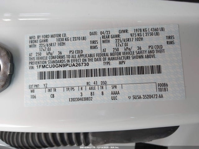 1FMCU0GN9PUA26730 Ford Escape Active