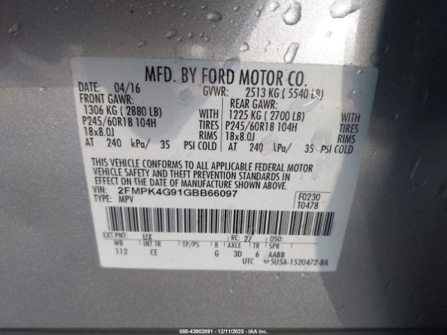 2016 FORD EDGE 2FMPK4G91GBB66097 Photo 8