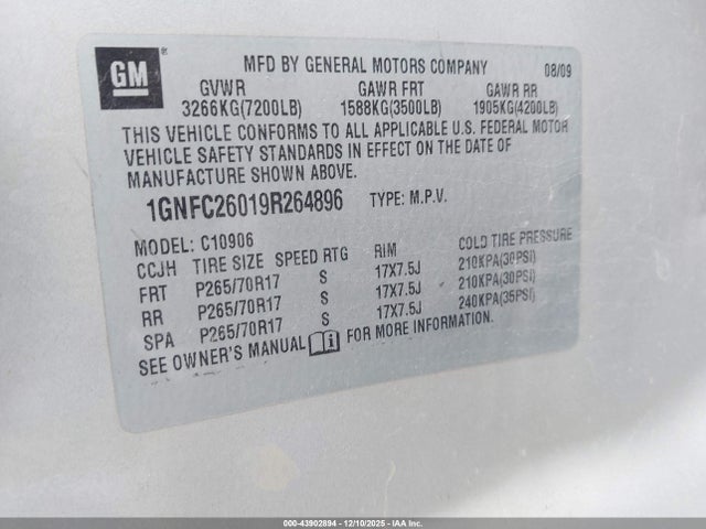 2009 CHEVROLET SUBURBAN 1500 1GNFC26019R264896 Photo 8