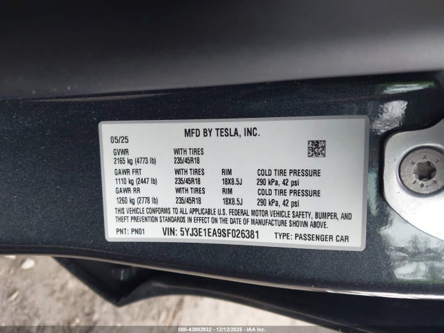2025 TESLA MODEL 3 5YJ3E1EA9SF026381 Photo 8