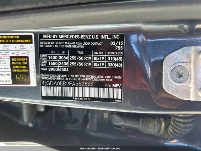 2015 MERCEDES-BENZ ML 250 BLUETEC 4JGDA0EB9FA562566 Photo 8