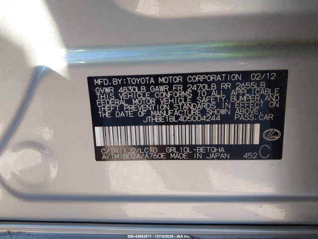 43902971 :رقم المزاد ، JTHBE1BL4D5004244 vin ، 2013 Lexus Gs 350 مزاد بيع