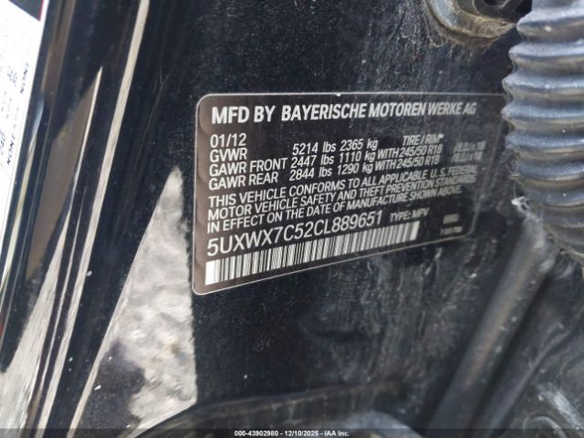 2012 BMW X3 5UXWX7C52CL889651 Photo 8