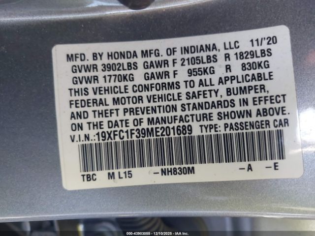 2021 HONDA CIVIC 19XFC1F39ME201689 Photo 8