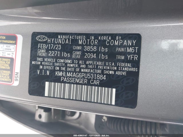 Aukcja sprzedaży 2023 Hyundai Elantra Sel, vin: KMHLM4AG6PU531884, numer aukcji: 43903147