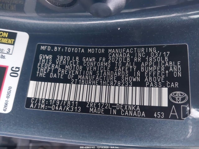 Toyota 2zr-fe 2017 2T1BURHE1HC878233 Image 9