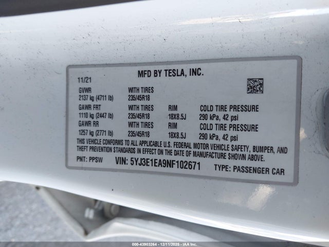 2022 TESLA MODEL 3 5YJ3E1EA9NF102671 Photo 8