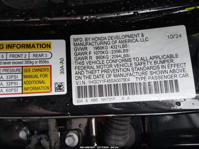 1HGCY1F45SA007904 Honda ACCORD SE
