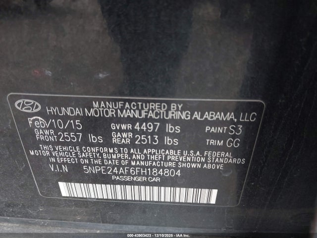 2015 HYUNDAI SONATA 5NPE24AF6FH184804 Photo 8