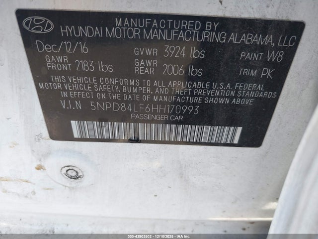 5NPD84LF6HH170993 Hyundai ELANTRA SE