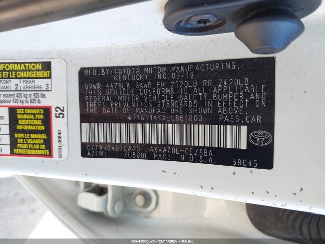 4T1G11AKXLU861003 Toyota CAMRY SE