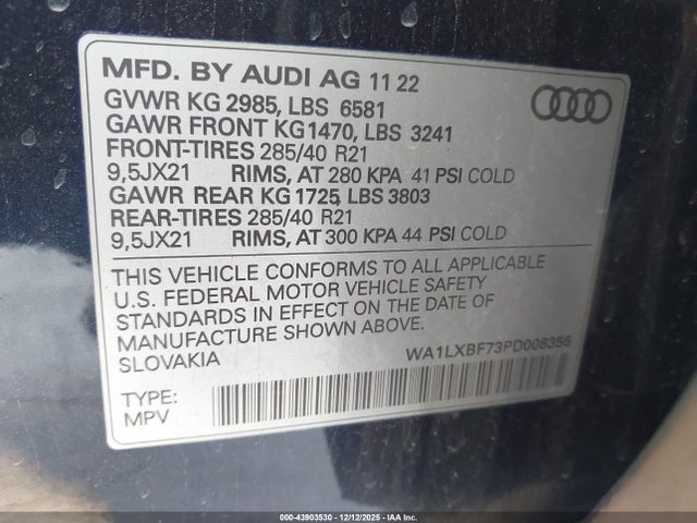 WA1LXBF73PD008356 Audi Q7 Premium Plus 55 Tfsi Quattro Tiptronic