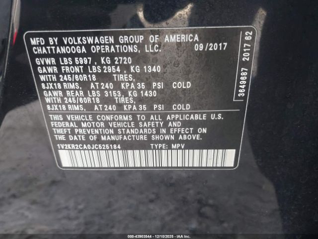 2018 VOLKSWAGEN ATLAS 1V2KR2CA0JC525184 Photo 8