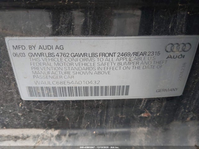 2004 AUDI A4 WAULC68E54A010432 Photo 8