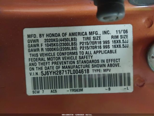 2007 HONDA ELEMENT 5J6YH28717L004618 Photo 8