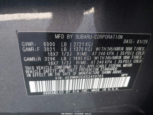 2025 SUBARU ASCENT 4S4WMADDXS3409265 Photo 8