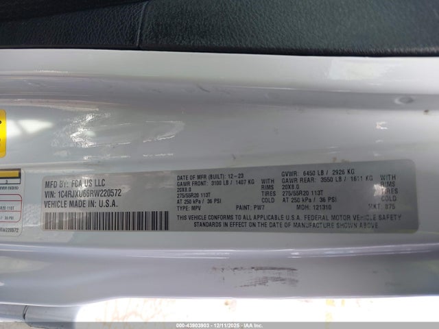 43903903 :رقم المزاد ، 1C4RJXU66RW220572 vin ، 2024 Jeep Wrangler 4xe Summit 4xe مزاد بيع
