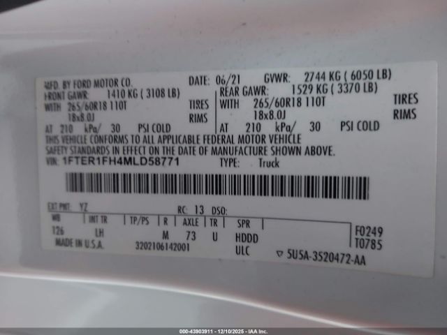 2021 FORD RANGER 1FTER1FH4MLD58771 Photo 8