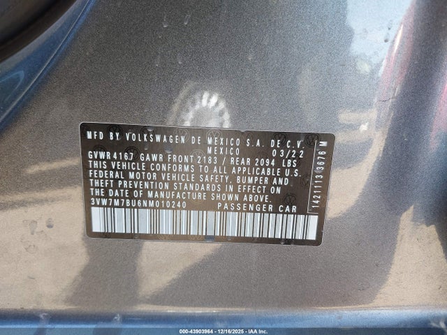 3VW7M7BU6NM010240 Volkswagen Jetta 1.5t Se
