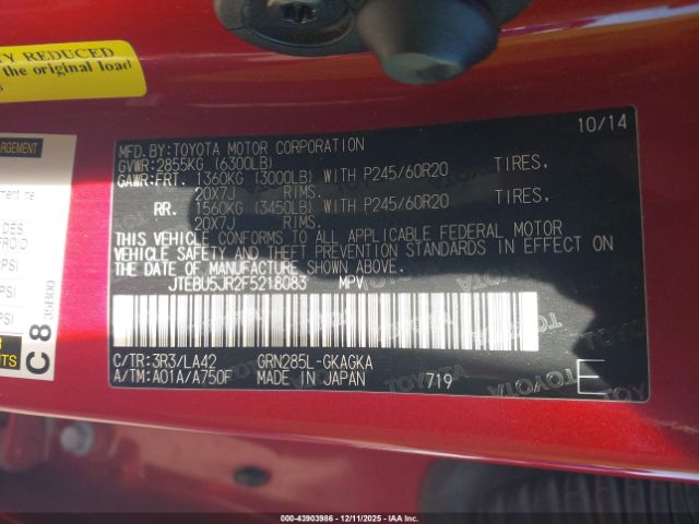 2015 TOYOTA 4RUNNER JTEBU5JR2F5218083 Photo 8