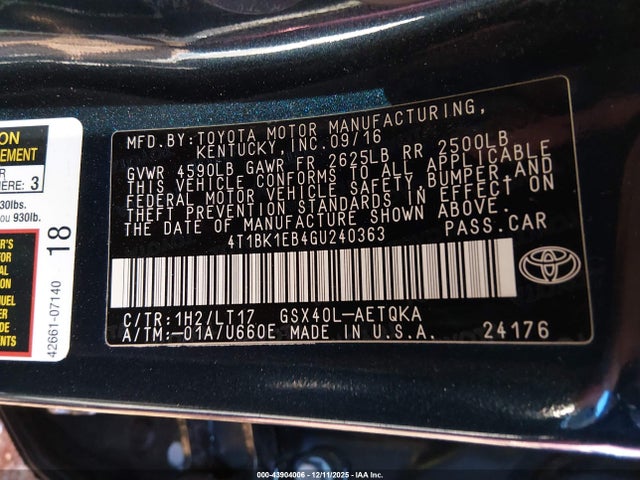 Toyota Avalon Touring 2016 4T1BK1EB4GU240363 Image 9