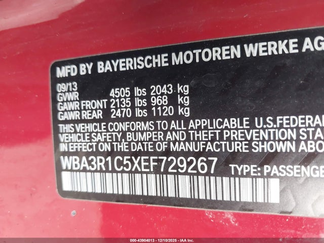 2014 Bmw 435i მანქანა იყიდება აუქციონზე, vin: WBA3R1C5XEF729267, აუქციონის ნომერი: 43904013