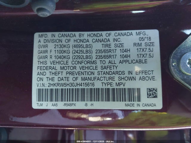 2HKRW5H30JH415616 Honda CR-V LX
