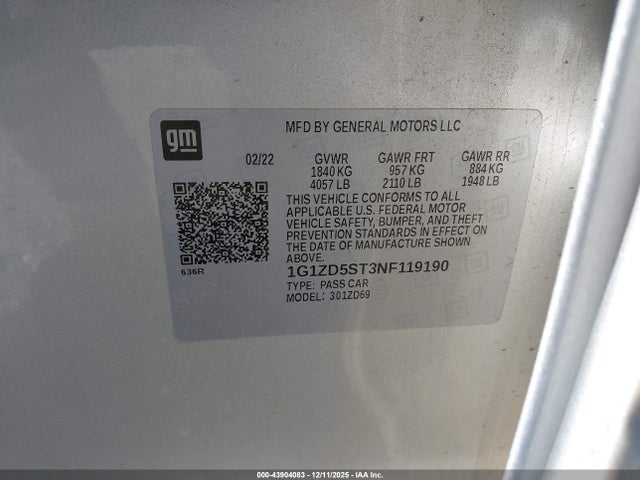 1G1ZD5ST3NF119190 Chevrolet Malibu Fwd Lt