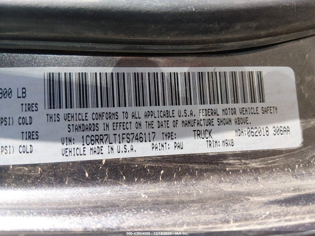 RAM 1500 Big Horn 2015 1C6RR7LT1FS746117 Image 9