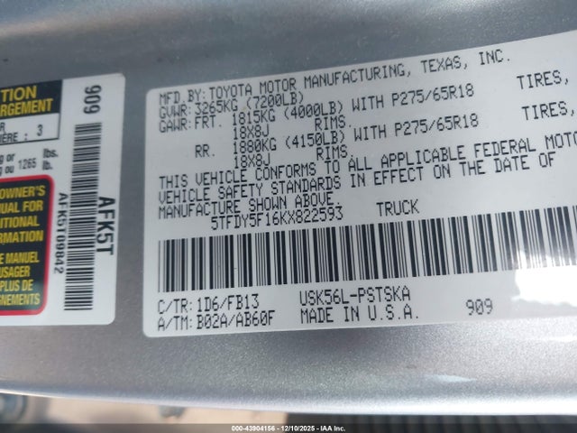2019 TOYOTA TUNDRA 5TFDY5F16KX822593 Photo 8