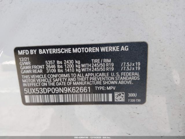 2022 BMW X3 5UX53DP09N9K62661 Photo 8