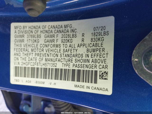 2020 HONDA CIVIC 2HGFC2F87LH571352 Photo 8