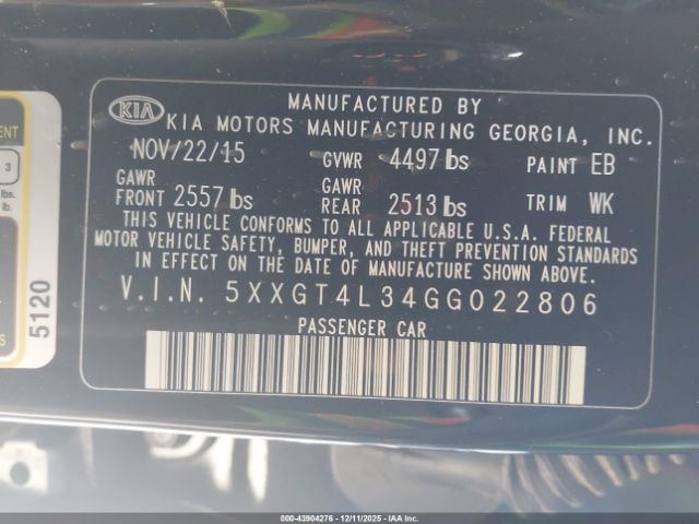 2016 KIA OPTIMA 5XXGT4L34GG022806 Photo 8