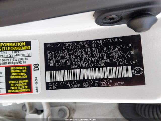 58ADZ1B11NU120266 Lexus ES 350
