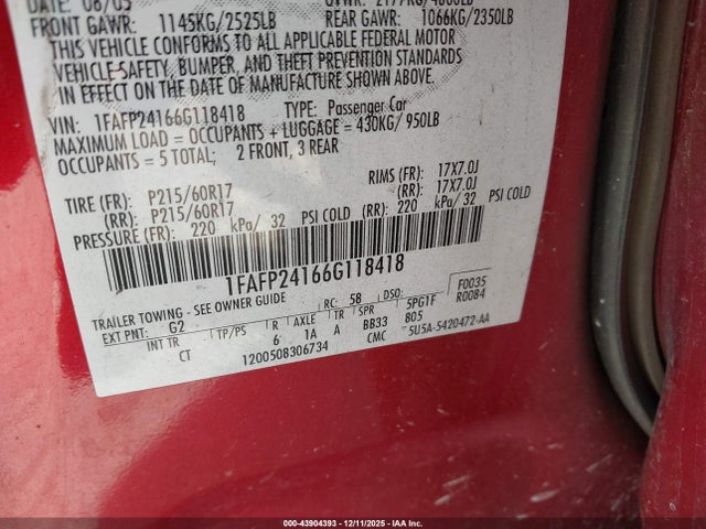 2006 FORD FIVE HUNDRED 1FAFP24166G118418 Photo 8