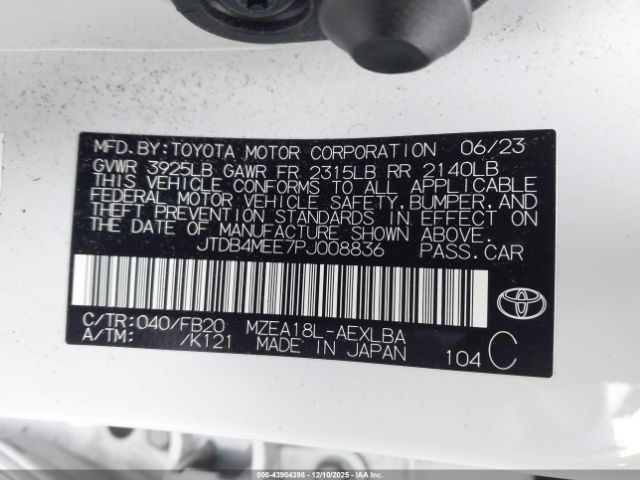 2023 TOYOTA COROLLA JTDB4MEE7PJ008836 Photo 8