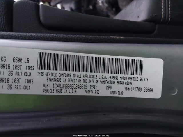 Продаж на аукціоні авто 2014 Jeep Grand Cherokee Limited, vin: 1C4RJFBG0EC246019, номер лоту: 43904429