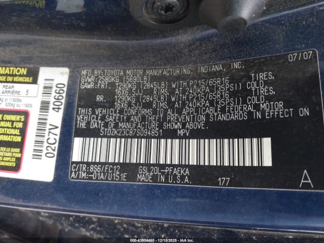2007 TOYOTA SIENNA 5TDZK23C87S094851 Photo 8