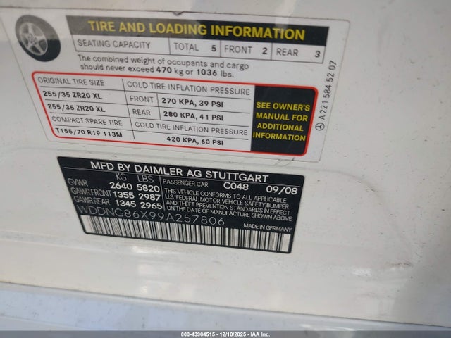 2009 MERCEDES-BENZ S 550 WDDNG86X99A257806 Photo 8