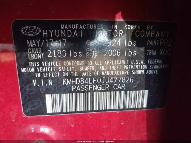 KMHD84LF0JU477826 Hyundai ELANTRA SEL