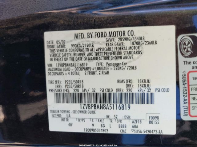 2010 FORD MUSTANG 1ZVBP8AN8A5116819 Photo 8