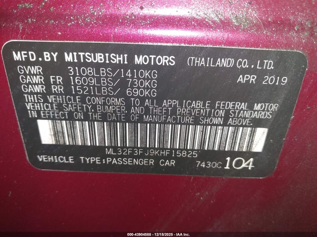 2019 MITSUBISHI MIRAGE G4 ML32F3FJ9KHF15825 Photo 8