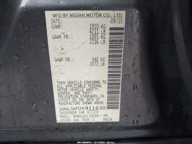 1N4AL3AP3FN911630 Nissan Altima 2.5 S