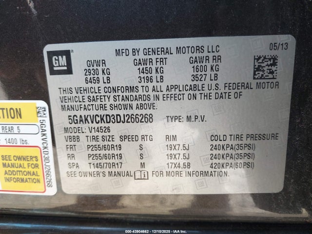 Aukcja sprzedaży 2013 Buick Enclave Leather, vin: 5GAKVCKD3DJ266268, numer aukcji: 43904662