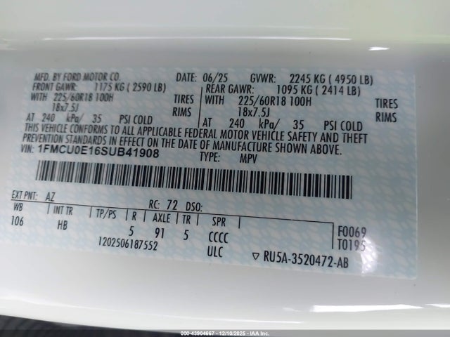 2025 FORD ESCAPE 1FMCU0E16SUB41908 Photo 8