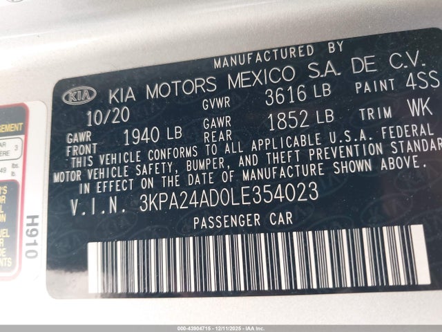 3KPA24AD0LE354023 KIA RIO S