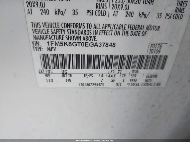 Ford EXPLORER SPORT 2014 1FM5K8GT0EGA37848 Image 9